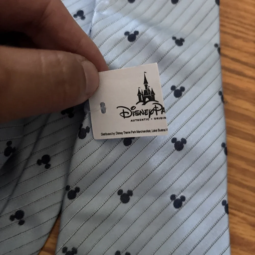 Disney Park Mickey Mouse Striped Blue Icon Mens Stripe Necktie 100% Silk Tie NWT
